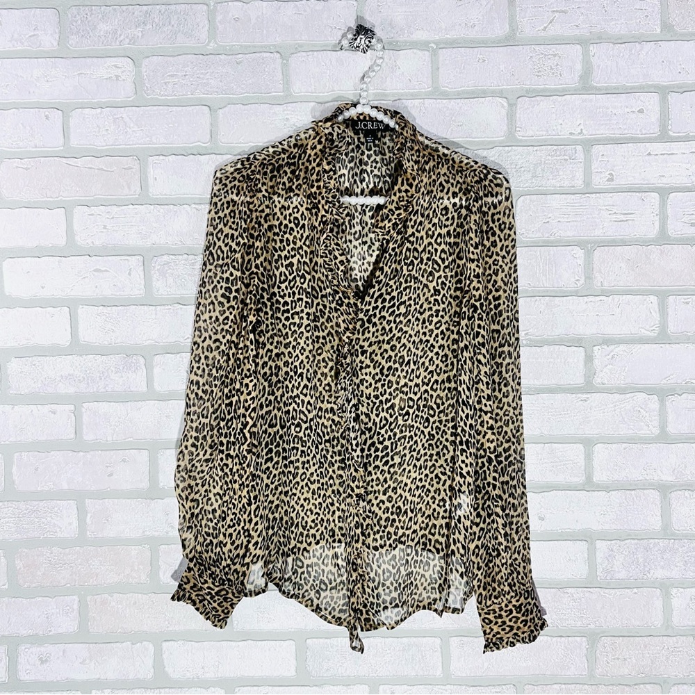 J. Crew Ruffle Button Down Leopard Print Crinkle … - image 5